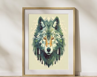 Geometric Style "Wolf #2" Poster on matte premium paper, decoration, wall decoration.