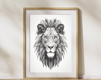 Geometric Style "Lion #2" Poster on matte premium paper, decoration, wall decoration.
