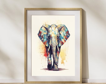 Geometric Style "Elephant #2" Poster on matte premium paper, decoration, wall decoration.