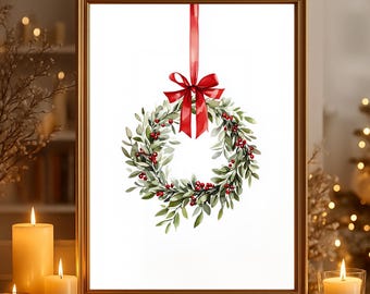 Pôster natalino "Guirlanda de visco" em papel fosco premium, decoração de Natal, enfeite de parede.