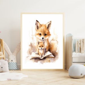 Kinderbild "Füchse #2" Poster auf mattem Premium-Papier, Kinderzimmer, Tierposter, Deko, Wanddeko.
