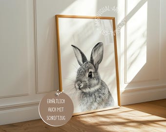 Easter "Bunny B/W" Poster on matte premium paper, decoration, wall decoration