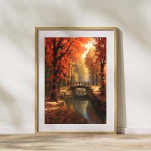 Herbstbild "Brücke" Poster auf mattem Premium-Papier, Deko, Wanddeko.