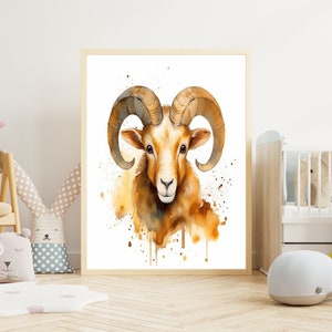 Poster per bambini "Ariete" su carta premium opaca, cameretta dei bambini, poster con animali, decorazione, decorazione da parete.