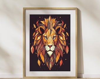 Geometric Style "Lion #1" Poster on matte premium paper, decoration, wall decoration.