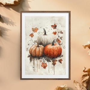 Pôster de outono "Abóboras" em papel premium fosco, decoração, decoração de parede.