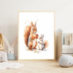 Quadro per bambini "Due scoiattoli" poster su carta opaca premium, cameretta dei bambini, poster con animali, decorazione, decorazione da parete.