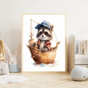Poster per bambini "Raccoon #2" su carta premium opaca, cameretta dei bambini, poster con animali, decorazione, decorazione da parete.