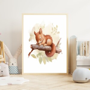 Poster per bambini "scoiattolo addormentato #2" su carta opaca premium, cameretta dei bambini, poster con animali, decorazione, decorazione da parete.