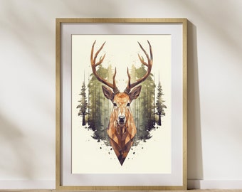 Geometric Style "Deer #3" Poster on matte premium paper, decoration, wall decoration.