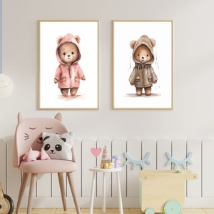 Kinderbild Bär brauner Regenmantel Poster auf mattem Premium-Papier, Kinderzimmer, Tierposter, Deko, Wanddeko. Bild 3