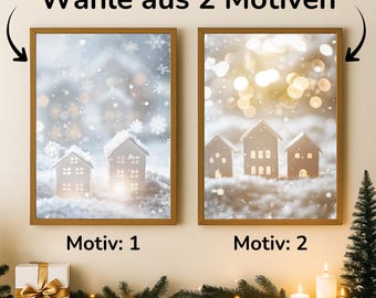 Christmas picture "Small Town" poster on matte premium paper, decoration, wall decoration