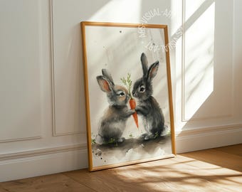 Easter "Two Rabbits" poster on matte premium paper, decoration, wall decoration.
