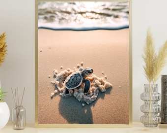 Strand & Zee "Schildpad #2" poster op mat premium papier, decoratie, wanddecoratie.