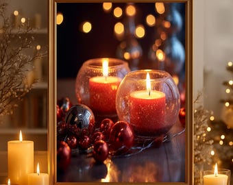 Christmas picture "red candles" poster on matte premium paper, decoration, wall decoration.