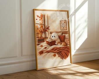 Pôster com imagem de outono "Fantasma na cama" em papel fosco premium, decoração de parede.