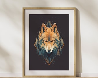 Geometric Style "Wolf #4" Poster on matte premium paper, decoration, wall decoration.
