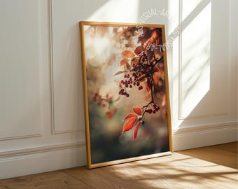 Pôster com imagem de outono "Frutos Vermelhos #2" em papel fosco premium, decoração para parede.