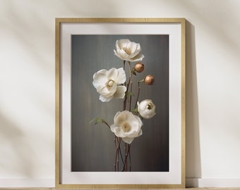 Bloemmotief "Magnolia's" poster op mat premium papier, decoratie, wanddecoratie.