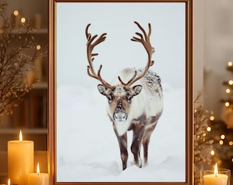 Kerstposter met afbeelding "Rendieren in de sneeuw" op mat premium papier, decoratie, wanddecoratie.