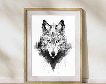 Geometric Style "Wolf #1" Poster on matte premium paper, decoration, wall decoration.