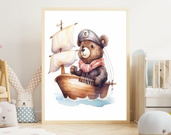 Kinderbild "Bär #2" Poster auf mattem Premium-Papier, Kinderzimmer, Tierposter, Deko, Wanddeko.