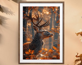 Autumn picture "Deer" poster on matte premium paper, decoration, wall decoration.