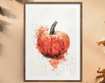 Autumn picture "red pumpkin" poster on matte premium paper, decoration, wall decoration.