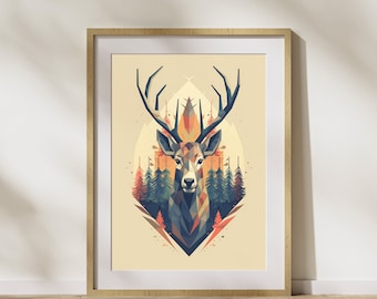 Geometric Style "Deer #5" Poster on matte premium paper, decoration, wall decoration.