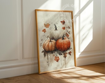 Autumn picture "Pumpkins" poster on matte premium paper, decoration, wall decoration.