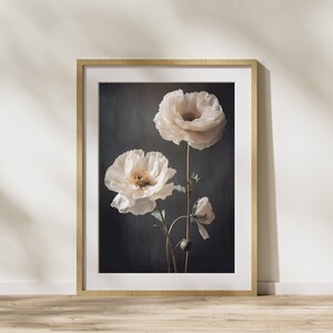 Póster con cuadro de flores "Rosas blancas" sobre papel premium mate, decoración, decoración de paredes.