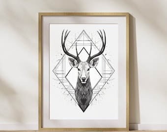 Geometric Style "Deer #6" Poster on matte premium paper, decoration, wall decoration.