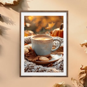 Herbstbild "Kaffee zum Herbst" Poster auf matten Premium-Papier, Deko, Wanddeko.