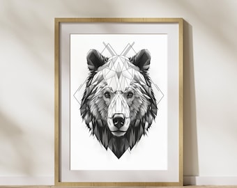 Geometric Style "Bear #3" Poster on matte premium paper, decoration, wall decoration.