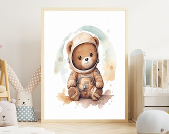 Kinderposter "Beer nr. 2" op mat premium papier, kinderkamer, dierenposter, decoratie, wanddecoratie.