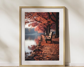 Autumn picture "Relaxation by the river" poster on matte premium paper, decoration, wall decoration.