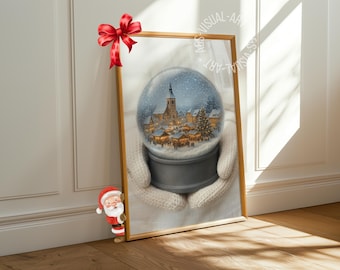 Póster con imagen navideña "Bola de nieve" en papel premium mate, decoración, decoración de pared.