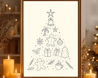 Kerstposter "Gift Tree" op mat premium papier, decoratie, wanddecoratie.
