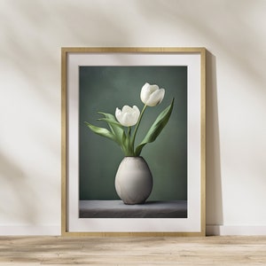 Blumenbild "Weiße Tulpen #3" Poster auf mattem Premium-Papier, Deko, Wanddeko.