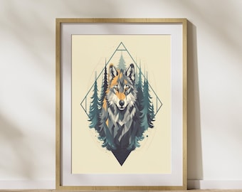 Geometric Style "Wolf #3" Poster on matte premium paper, decoration, wall decoration.