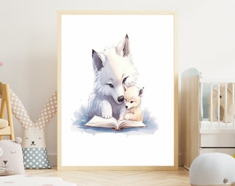 Kinderposter "Wolven" op mat premium papier, kinderkamer, dierenposter, decoratie, wanddecoratie.