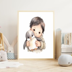 Kinderbild "Kind mit Stofftier #2" Poster auf mattem Premium-Papier, Kinderzimmer, Tierposter, Deko, Wanddeko.