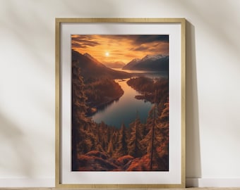 Nature picture "Sunset #1" poster on matte premium paper, decoration, wall decoration.