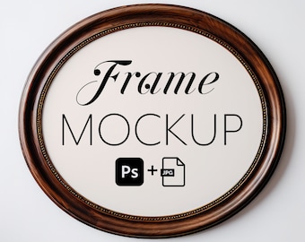 Oval Wood Frame Mockup: Antique Style PSD & JPEG | 089