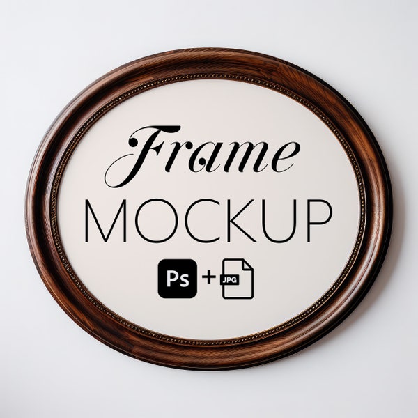 Oval Frame Mockup, Rounded Antique Wood Frame Mockup, Easy PSD | 089