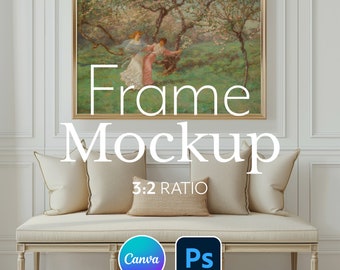 Mockup de moldura dourada: 3x2 horizontal, interior europeu (modelo PSD)