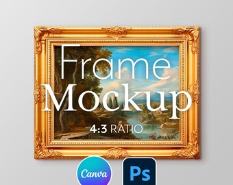 Antique Gold Frame Mockup: 4x3 Ratio, Editable Wall Color (Digital Download)