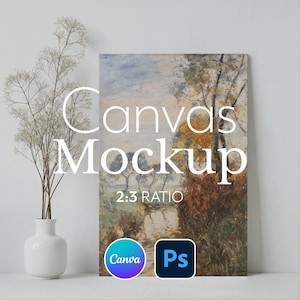 Canvas Mockup, Unframed 2x3 Canvas against Neutral Gray Wall, PSD + JPG | 148