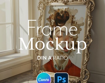 Maquete de moldura dourada ornamentada: Arte de parede DIN A (PSD e JPG)