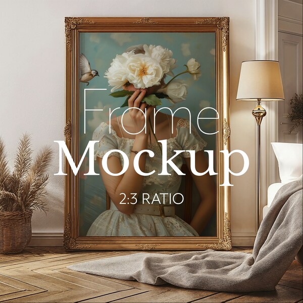 Ornate Vintage Frame Mockup, 2x3 Gold Frame Wall Art Mockup for Photoshop  | 146